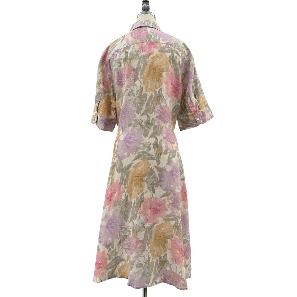 Lauren Ralph Lauren Shirt Dress Womens 16 Floral Linen Midi Tie Waist Excellent - Picture 2 of 10